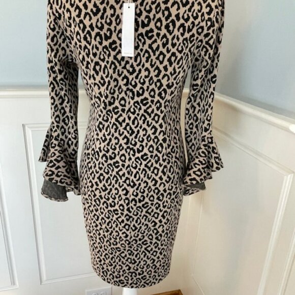 Trina Turk Ponte Stretch Knit Dress Ruffle Sleeve Formal Animal NEW NWT 4 - Picture 6 of 9